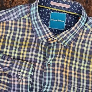 Tommy Bahama Relax Multicolor‎ Checked 100% Linen Long Sleeve L Large